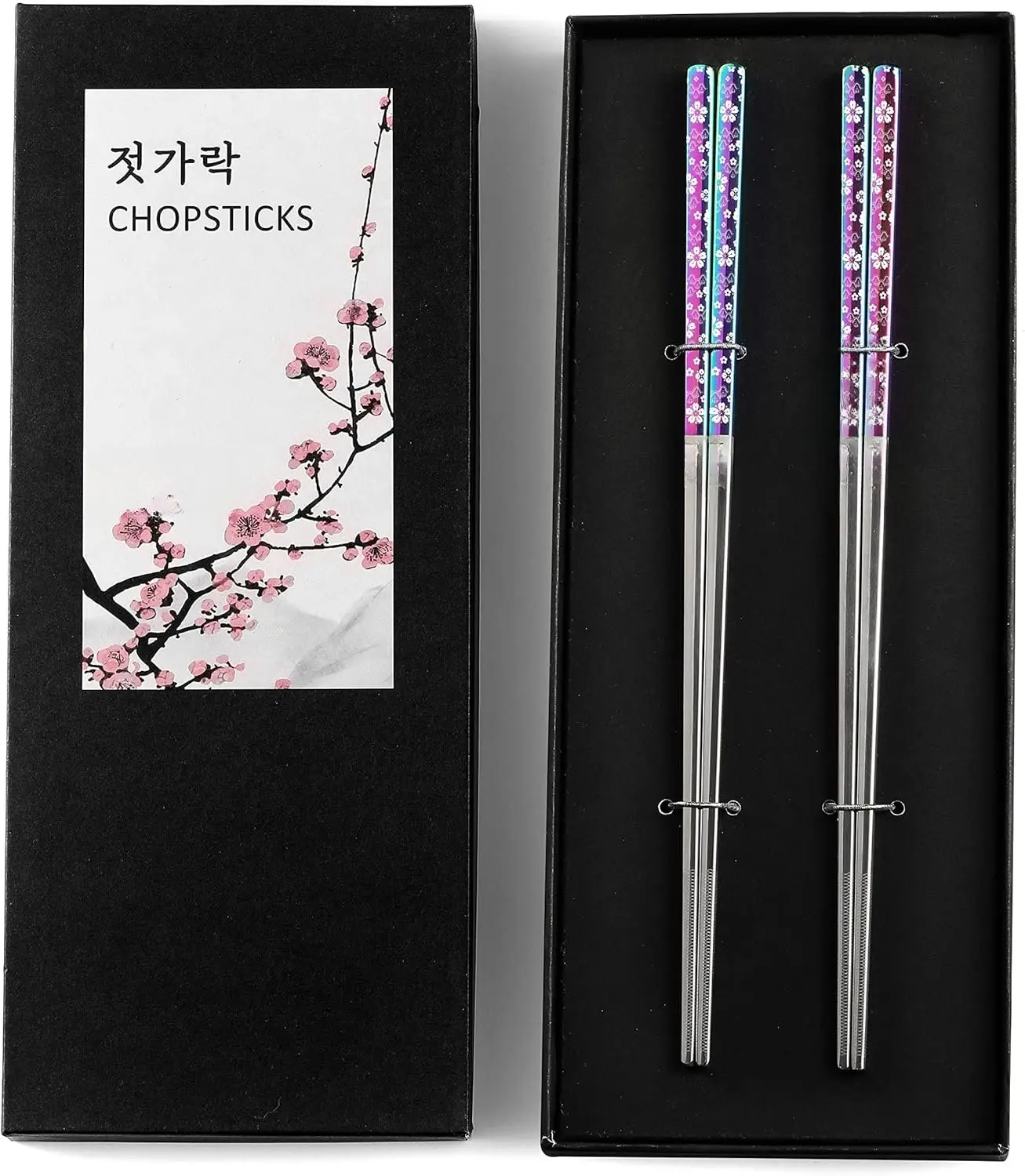 Cherry Blossom Rainbow Chopsticks Metal Chopsticks  Designed In   Style Stainless Steel 316 18/10 Non-Slip Dishwasher Safe (2 Pairs)