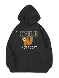 Women's Sloth & Letter Print Drop Shoulder Hoodie, Hot Trending Hoodies, Fashion Casual Drawstring Pocket Hooded Sweatshirt for Daily Holiday Outdoor Wear, Women Clothing for Fall & Winter