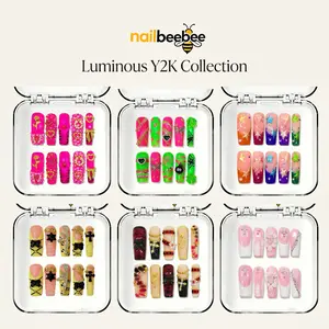 NailBeeBee Luminous Y2KCollection｜10PCS 100% Handmade Press-On Nails｜1.3 Inch Medium Square｜Reusable Colorful Art Acrylic Stylish