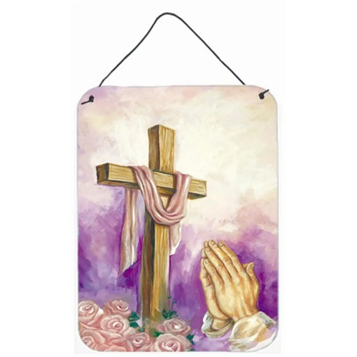 Rust-Resistant Aluminium Easter Cross with Prayer Hands, Colorful Art Print Decor, Hangable Wall & Door Hanging for Home Decor, Bathroom Decor Ideas