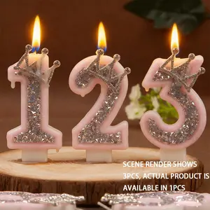 1pcs Number candles 0-9 in pink and silver crown design, creative birthday cake decorations, suitable for birthday cake decoration, parties, weddings, graduation ceremonies, fun party decorations, and party atmosphere supplies, Cake Decorating Supplies