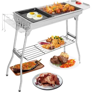 Portable Charcoal Grill, 39 x 12x 28" Foldable Barbecue Grill, Stainless Steel BBQ Grill for Outdoor Cooking Camping Hiking Picnic Garden Beach Party(Large)