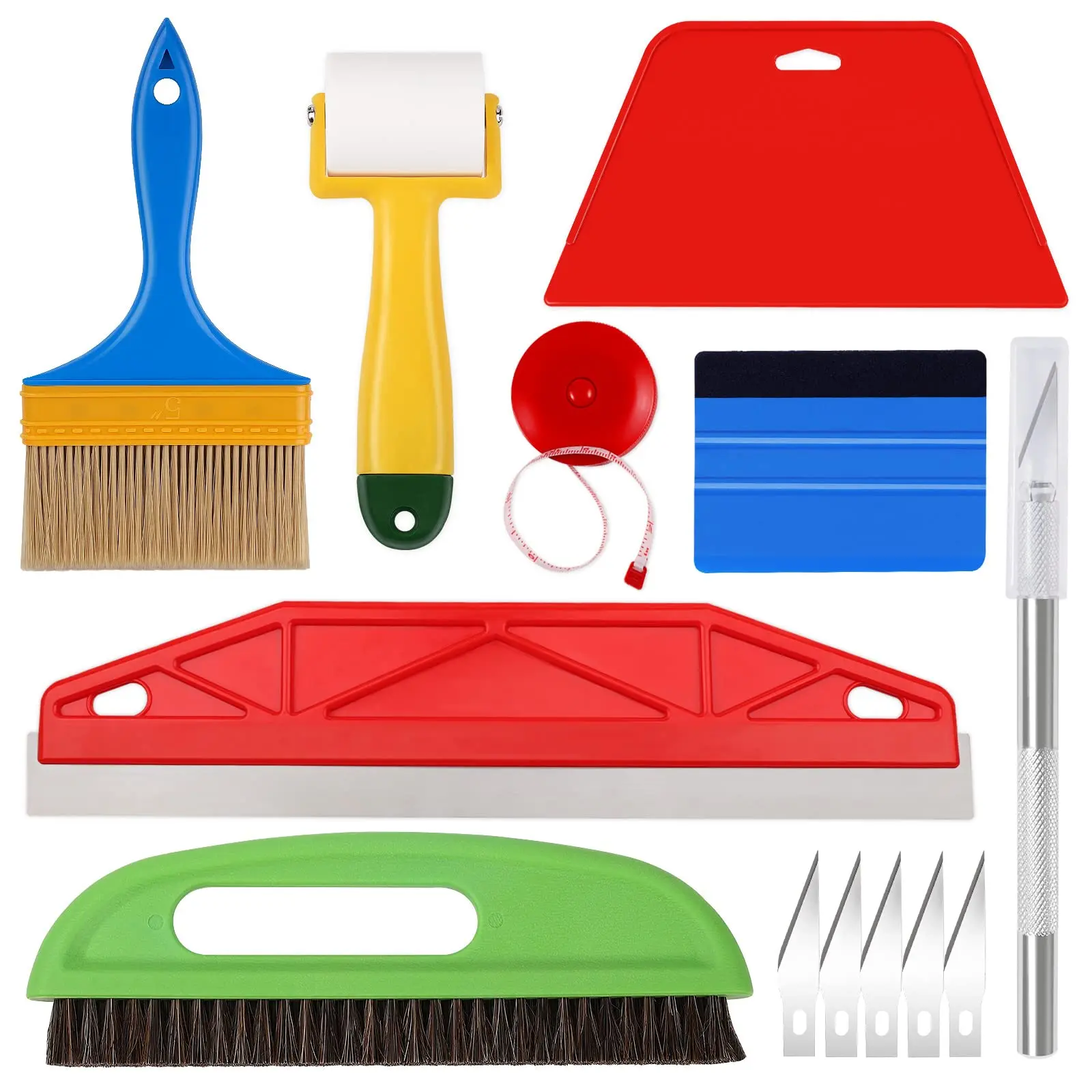 Wallpaper Smoothing Tool Kit - 13Pcs Peel and Stick Hanging Tools - Contact Paper & Vinyl Application Set with Squeegee Smoother, Seam Roller & Wallpaper Brush