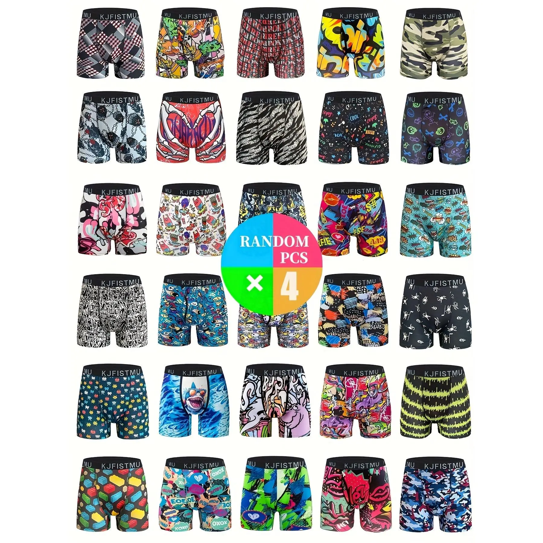 Boxer Briefs Random 4pcs Men'S Fashion Print Graffiti Sports Briefs Comfortable Fit Breathable And Quick Dry