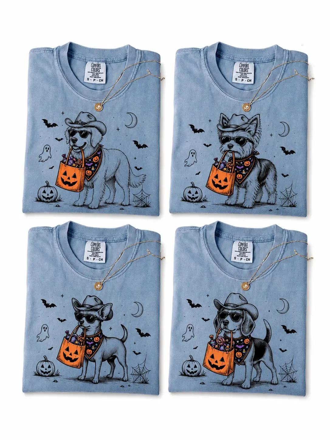 Comfort Colors Custom Dog Halloween Shirt, 40+ Dog Breeds Available, Trick or Treat Pumpkin Bag Graphic Tee, Spooky Dog Mom Gift, Pet Lover Unisex Shirt