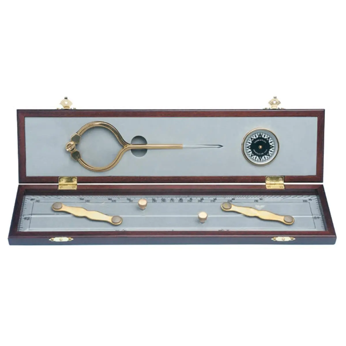Weems & Plath Elegant Navigation Compass Set - Polished Brass Hardware, Deluxe Brass Arm Parallel Rules, Deep Red Mahogany Finish, Wooden Box (Sports & Outdoor, Camping & Hiking, GPS & Navigation)