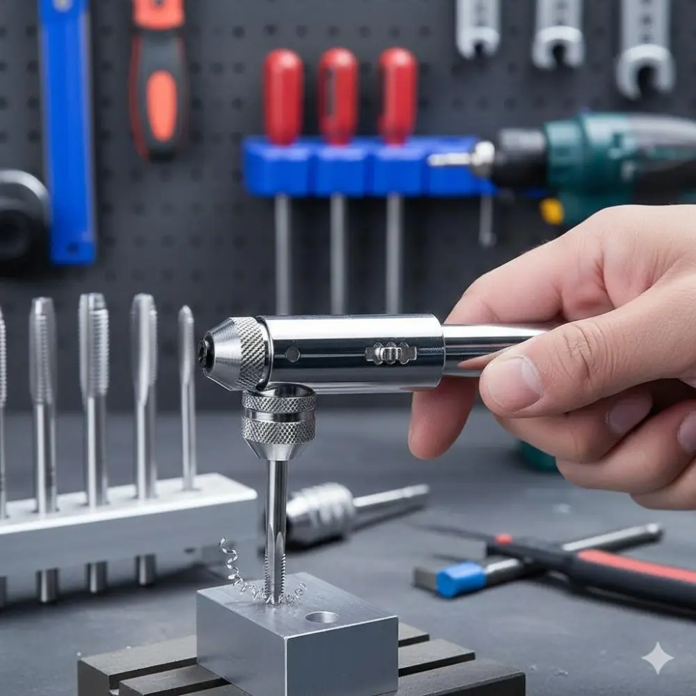 Professional T-Handle Ratchet Tap Wrench Set - 6-Piece Metric M3 to M8 Kit for Precision Threading, Durable Hand Tools for Metalworking, Automotive Repair, and Industrial Machining