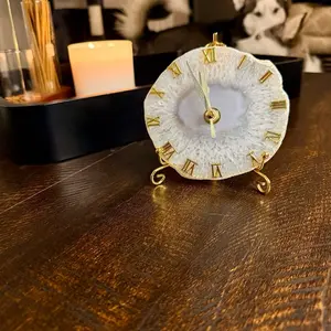 White Agate Clock w/Stand