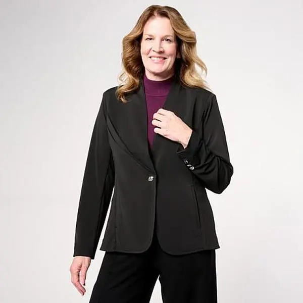 MarlaWynne WynneCollection Luxe Crepe Knit Blazer with Tuck Detail