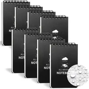 Waterproof Notebook, 8 Pack Pocket Notepad, 3" x 5" Top-Spiral Weatherproof NotePad, All Weather Police Pocket Notebook Mini Memo Steno Note Pads for Outdoor Office School Recording, Black