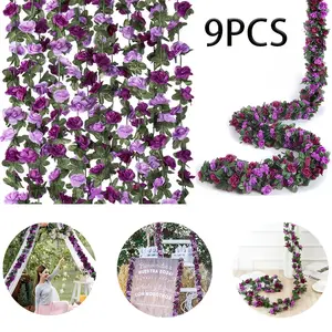 9PCS 72 Ft Flower Garland Artificial Rose Vines for Bedroom, Cute Fake Hanging Flower Vines Floral Garland Decorations for Wedding Party Wall Room Decor Aesthetic Gift Purple