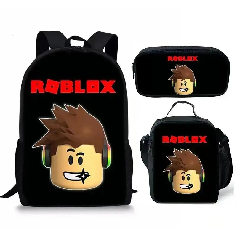 2026 New Roblox Three-Piece Set Pencil Case Cartoon Anime Portable Lunch Bag Large Capacity Wear-Resistant Breathable Backpack