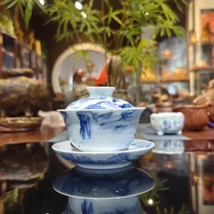 【Zhang Fuhai】Hand painted blue and white porcelain gaiwan