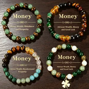 4pcs Money Attraction Bracelet aesthetic with Green Aventurine & Tiger Eye - blue friendship bracelet beaded jewelry protection bracelet encouragement gift fashion premium bracelet Colorblock Beaded Crystal Bracelet handmade Christmas Gift summerwins