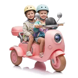 12V Two motors Kids Ride On Level Up Two-seater Electric Motorcycle,Three-wheel Toy w/Music,Bluetooth,USB,Backseat flip adult seat,Portable Storage Hooks&Oversized Trunk,LED Headlight For Kids 3-6