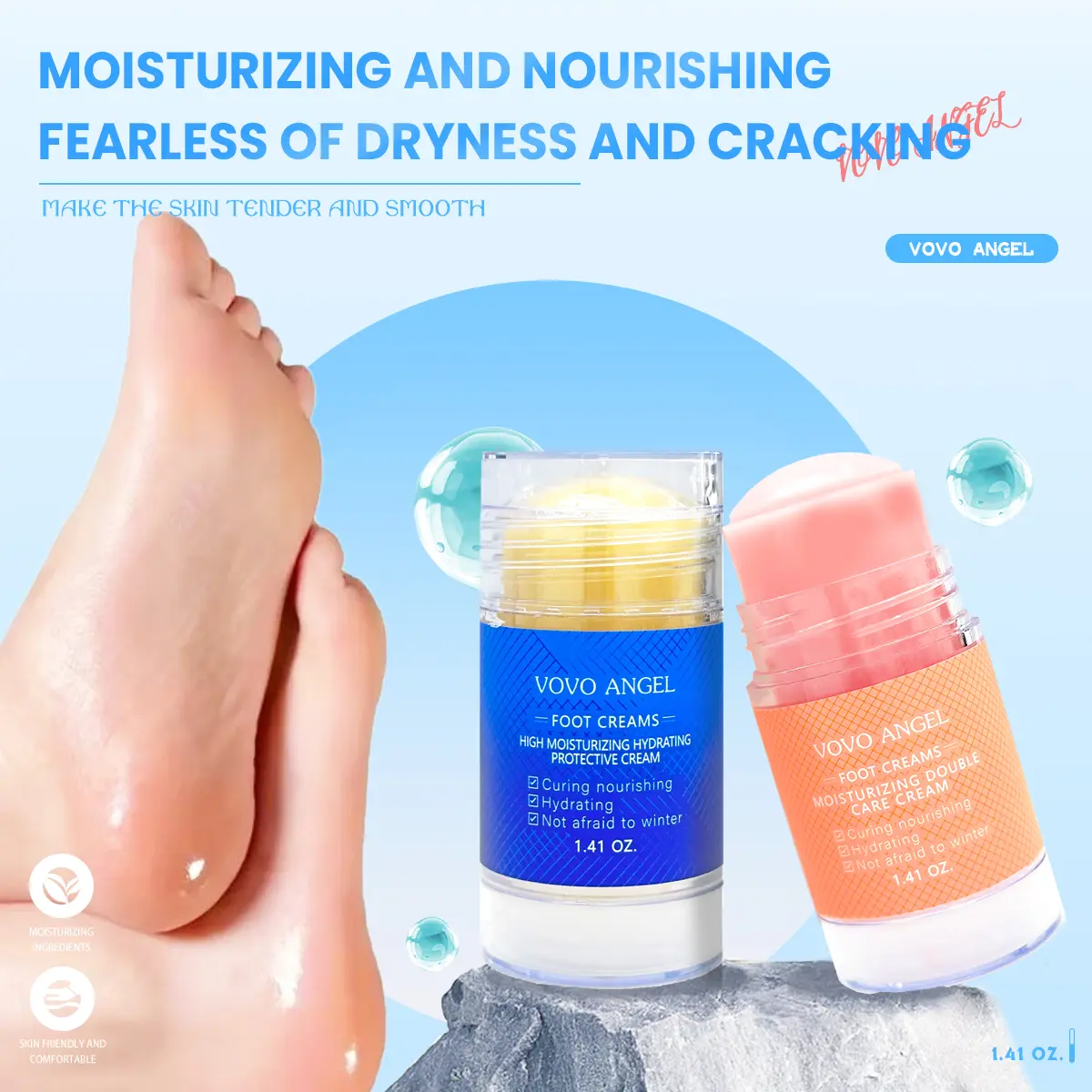 Two for one |   VOVO ANGEL Anti-Crack Foot Cream, Cracked Heel Repair Stick |   Dead Skin Remover for Dry Feet, Intensive Hydration & Nourishing Treatment for Extreme Cracked Feet Hydrating Hand Balm Hydrating Lotion