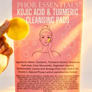 PHOR ESSENTIALS Skin Smoothing Cleansing Pads, Natural Turmeric Kojic Acid Exfoliator, Calming Chamomile Infused Facial Pad for Radiant Clear Skin