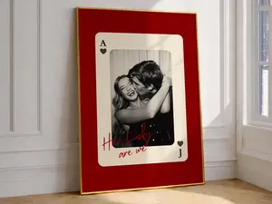 [Sale off up to 65%][Free Ship][No Frame] Custom Playing Card, How Lucky are We Print, Personalized Prints for him, Anniversary Gift for Boyfriend, Couple Picture Frame, DIY CanvaTER