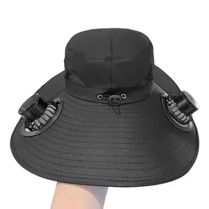 Men's Solar 3-Speed Speed Control Fan Outdoor Fishing Cap with Wide Brim & 2 Adjustable Fans Rotating 180° UPF 50+ Sunscreen Breathable Mesh Hat