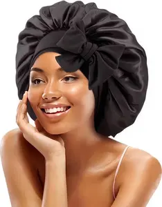 Women Satin Bonnet Solid Sleeping Hat Stretchy Tie Band Elastic Night Shower Cap Adjustable Hair Head Cover Bonnet for Women