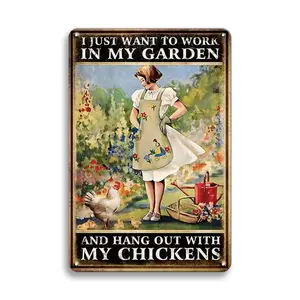 Vintage Chicken Garden Sign, Rustic Garden Sign, Decorative Metal Sign, Perfect Chicken Coop Sign and Gift for Chicken Enthusiasts