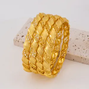 2pcs Women's Luxury 24k Electroplated Copper Alloy Bangle Bracelet with Bohemian Style Hollow Out Pattern Adjustable Opening Design, Suitable for Party, Holiday, Wedding, Can be Used as Mother, Wife, Girlfriend Gift. trendy  gold trending exquisite plated