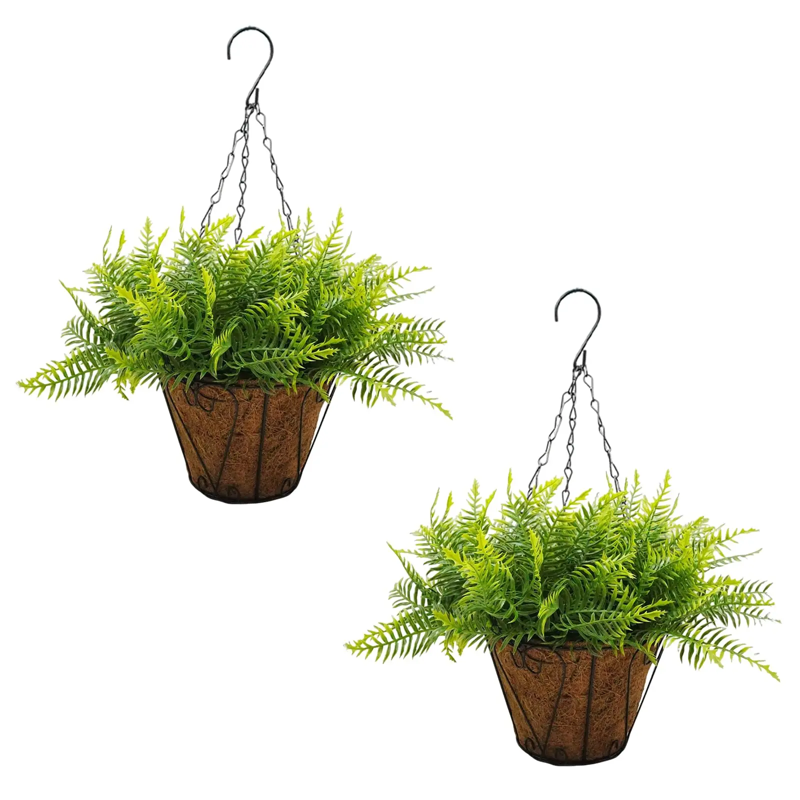 2-Pack Artificial Outdoor Hanging Fern Faux with Basket, Outdoor UV Resistant Faux Cypress Shrubs with Ground Spike, for Front Porch, Garden
