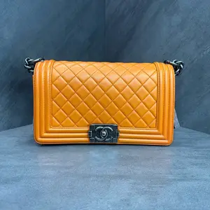 Pre-owned CHANEL Boy Bag Medium Orange silver hardware