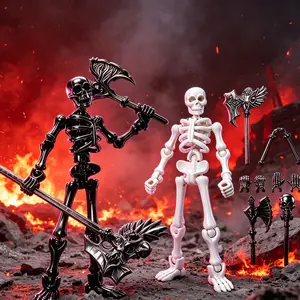 Posable Skeleton Puppet Toy, Multi-Joint Movable Bone Model, DIY Building Block Assembly Figure, Creative Kids’ Puzzle & Spooky Keychain Pendant