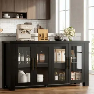Wood Buffet Sideboard Cabinet with Storage & Tempered Glass Doors, Storage Credenza for Dining Room & Living Room