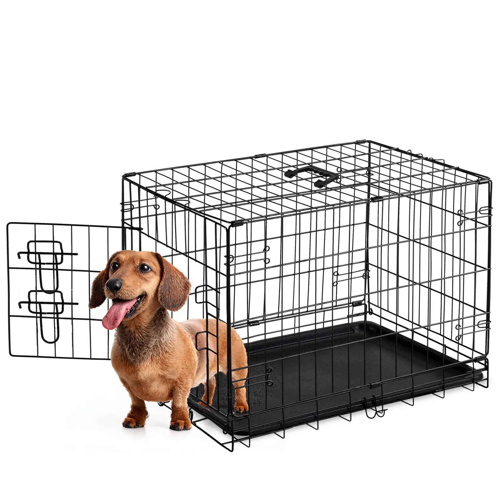 Single Door Dog Crate, Metal Pet Kennel with Secure Lock, Foldable Design, Removable Tray for Easy Cleaning, Portable Puppy Cage for Small Dogs, Ideal for Training & Travel