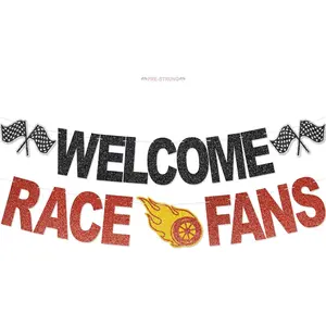 Welcome Race Fans Banner - NO DIY Race Fans Decorations For Party Supplies Glitter  Party Decor