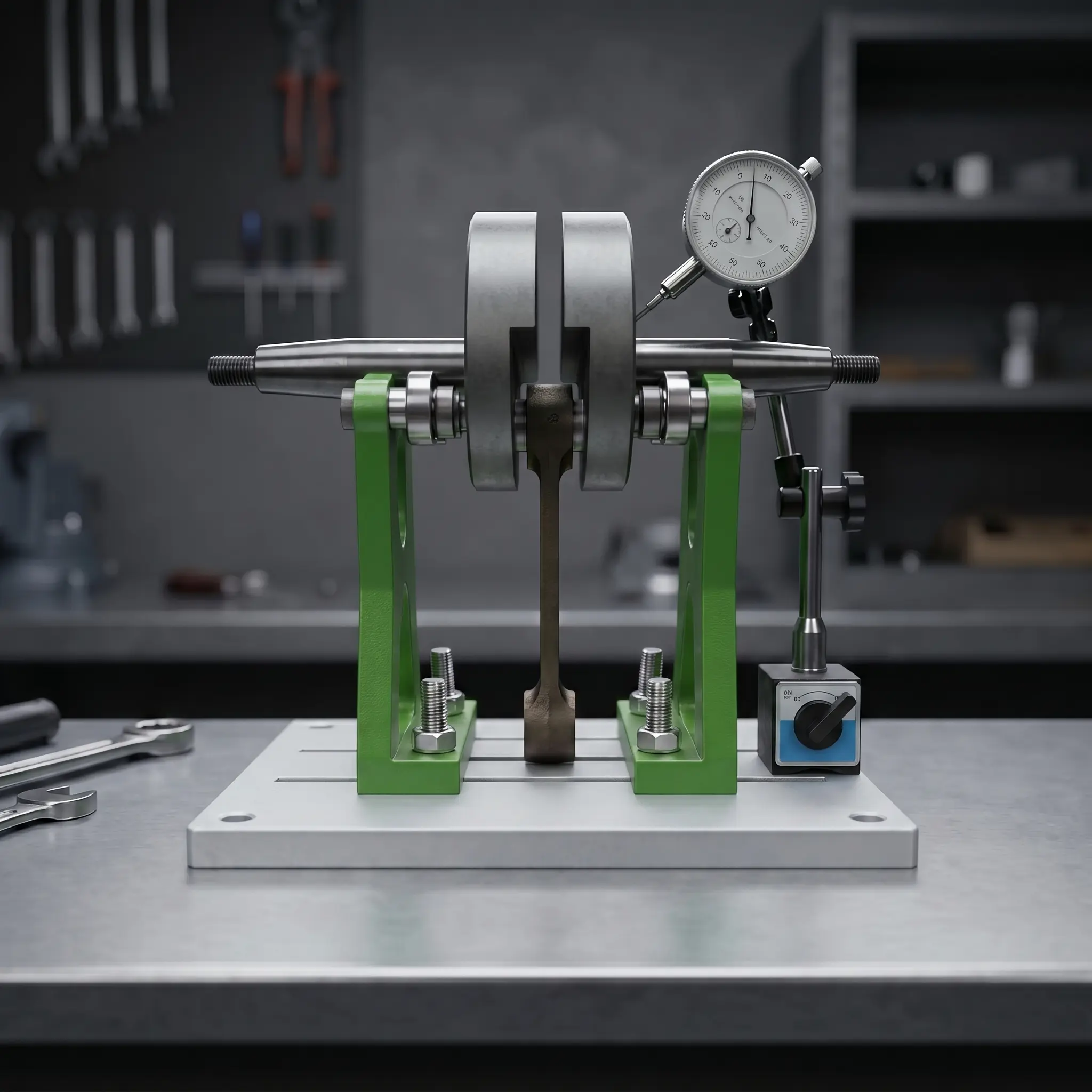 Peak Select Motorcycle Moped Crankshaft Truing Stand,adjustable crank truing stand,crankshaft alignment tool,run-out reading tool,scooter repair,moped repair,motorcycle repair,small engine tool,50cc 70cc fit,2-stroke crank tool,durable metal nuts,workshop