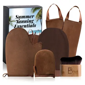 5PCS Self Tanning Mitt Applicator Kit, Includes Self Tanning Gloves with Mini Tanning Glove, Back Tanner Applicator, Exfoliating Mitts & Face Tanning Brush,Ideal for Summer Tanning