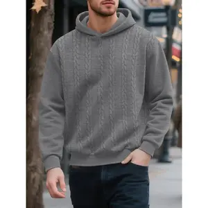 Men's solid color high-quality texture knitted hooded sweatshirt, regular comfortable soft casual sports pullover, daily wear, outdoor sports wear, men's autumn and winter sports pullover.