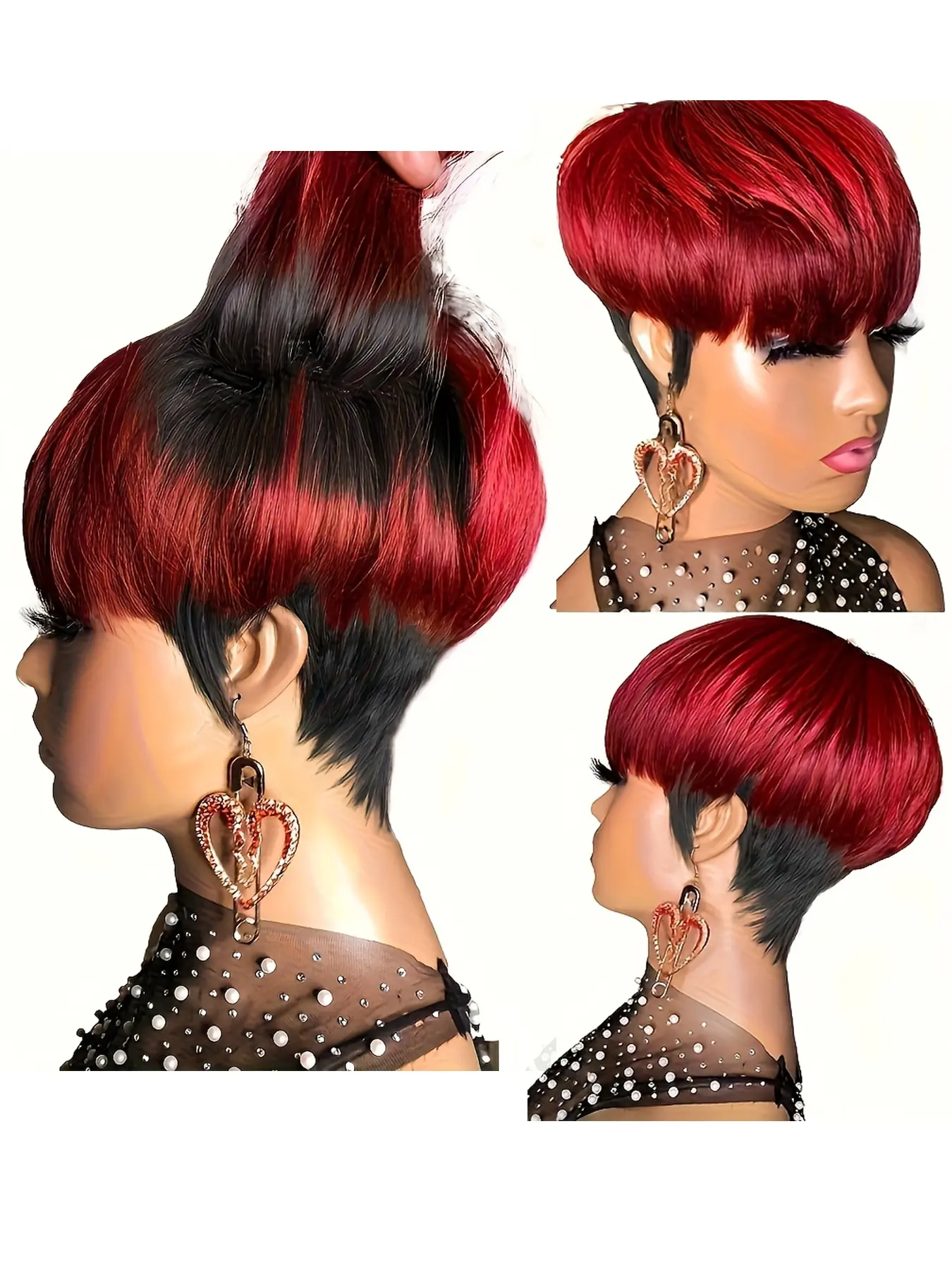 1B/Red Colored Wig Hair Straight Wig Pixie Cut Wig for Women Full Machine Made Wig 150% Density 6 Inch Pixie Wigs