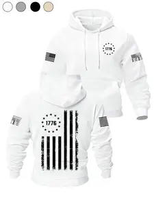 Men's Fitted Hooded Sweatshirt, Outdoor Training Sport Pullover, Athletic Training Apparel, Multi-Functional Arm Patch Pocket, Military Patriotic Theme Tee