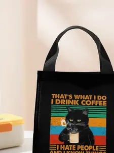 Cute Cat Pattern Lunch Bag, Large Capacity Insulated Bag, Portable Lunch Box Bag for Women & Men for School & Office & Camping & Picnic, Durable Lunch Bag