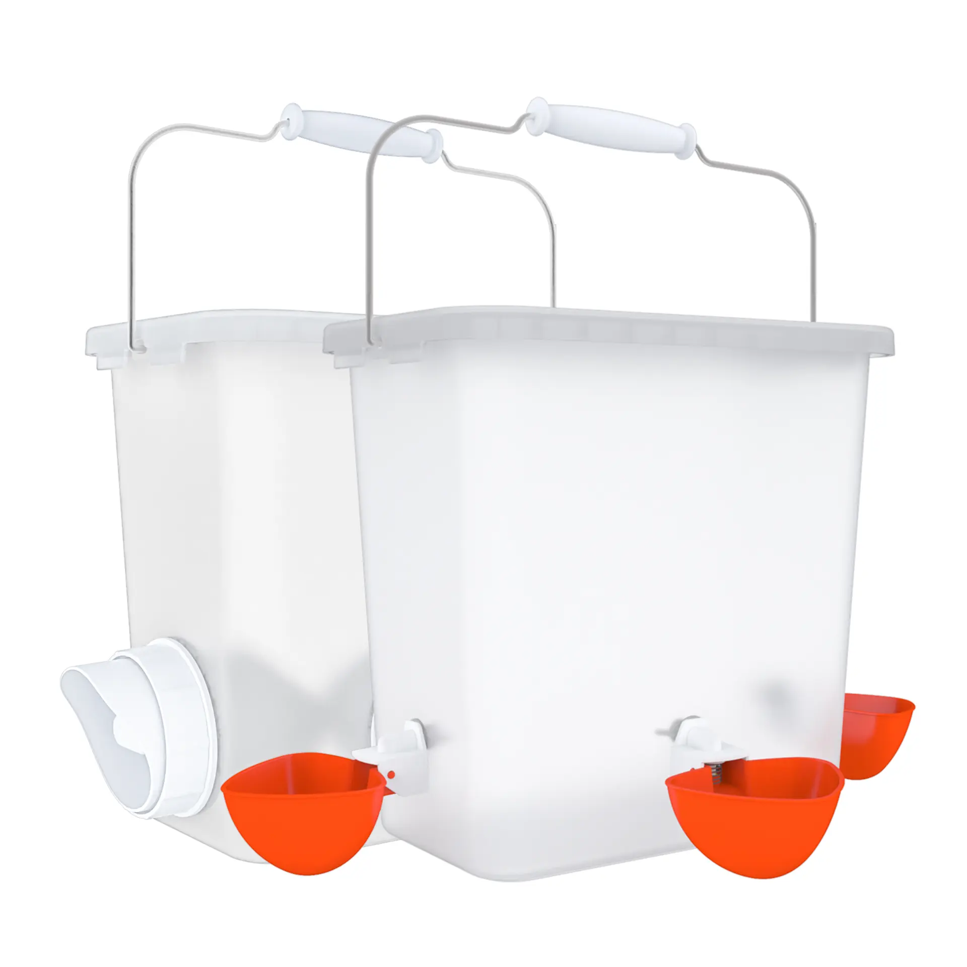 Automatic Chicken Feeder & Waterer 2-Pack, 2.6 Gal Polypropylene Gravity Feeder with 3 Ports, Waterproof Poultry Water Cups, 3 Chicken Hooks, Spillage-Reducing Design, Automatic Feeder