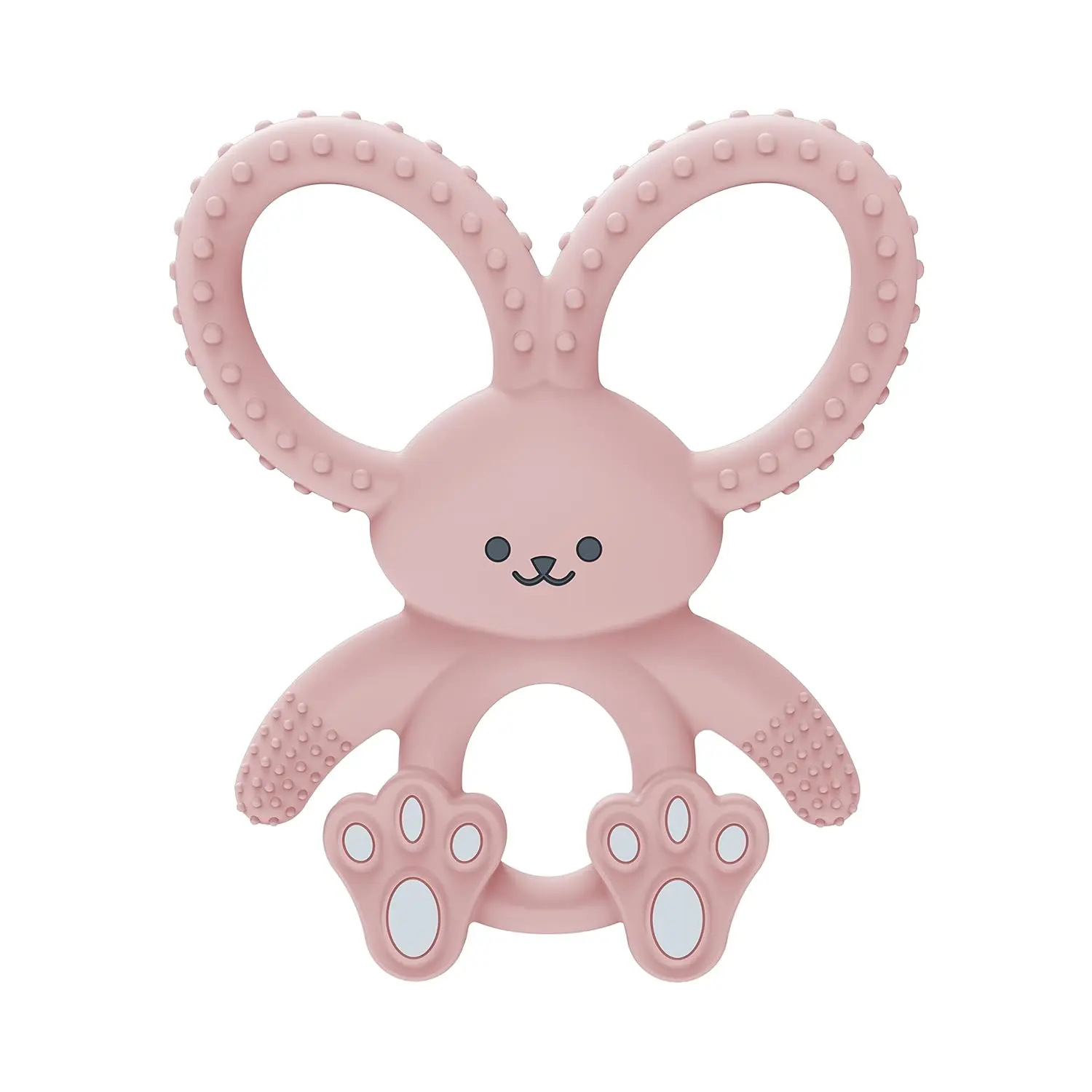 Pink Bunny Silicone Baby Teether, BPA-Free Soft Teething Toy for Infants 3 Months+, Easy-Grip Sensory Teether, 1 Pack