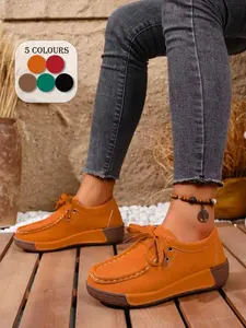 Women's Outdoor Lace-Up Flat Shoes, Extra Large Comfortable Thick Sole, Rubber Sole Material, Round Toe Patchwork Casual Walking Trainers Sports Shoes Sneaker Daily Commute Vacation Shoes Footwear