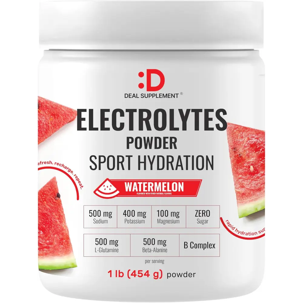 Electrolyte Hydration Powder Sugar Free Drink Mix Watermelon 45 Servings Potassium Magnesium B Vitamins Glutamine Beta Alanine