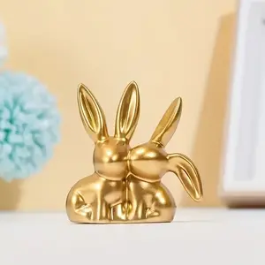 Golden Kiss Couple Bunny Figurine, Unique Resin Statue, Indoor & Outdoor Decor, Perfect for Home, Office, Shelves, Entryways, Holidays