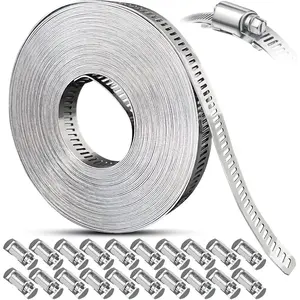 Hose Clamps Stainless Steel, Large Worm Gear Duct Pipe Hose Clamp Assortment Kit, Band Fittings Strap, 32.81FT Adjustable Metal Bolt with 20 Stronger Fasteners Screw for Plumbing Auto Tube Fuel Line