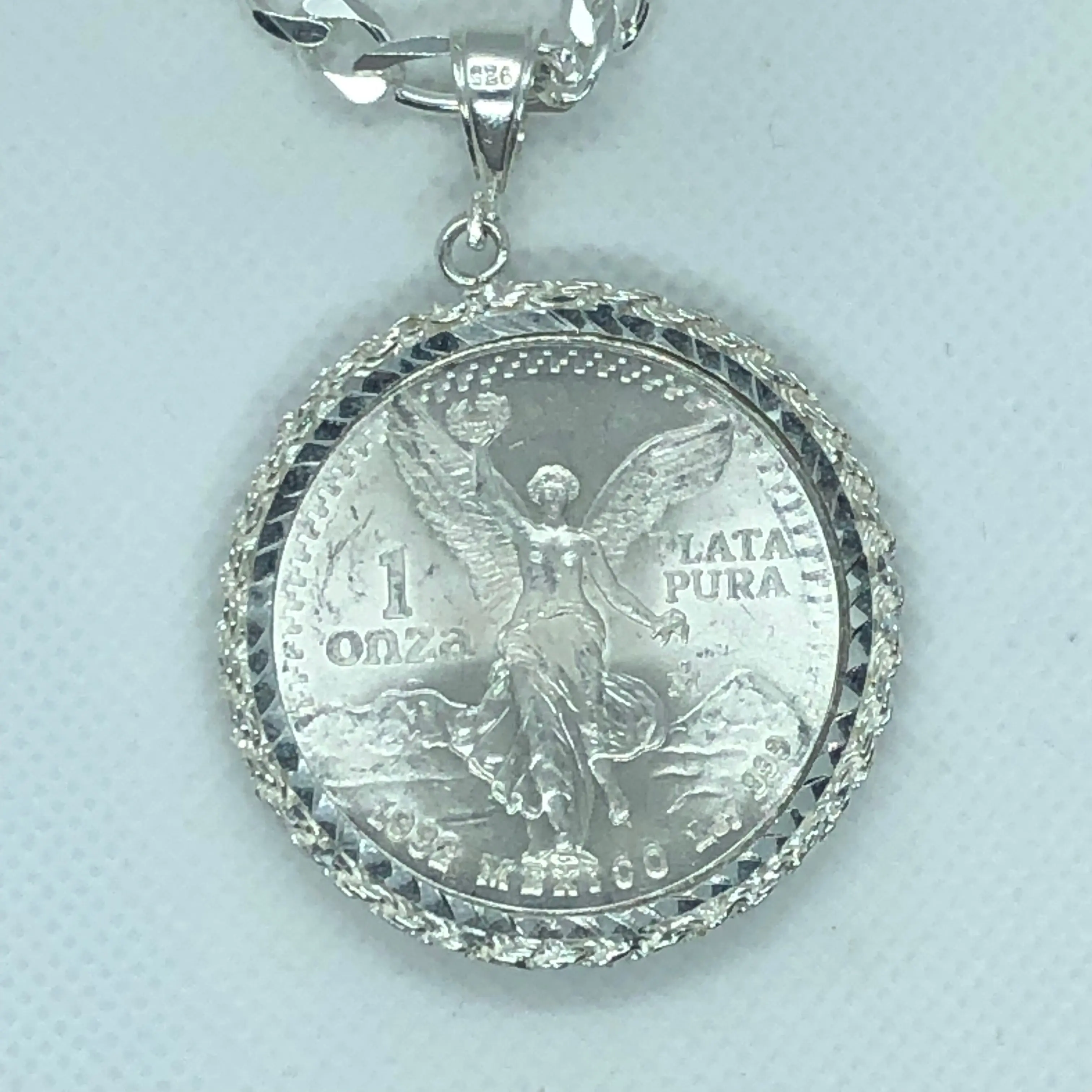 Centenario with 24” Figaro Necklace (.925 PURE SILVER)