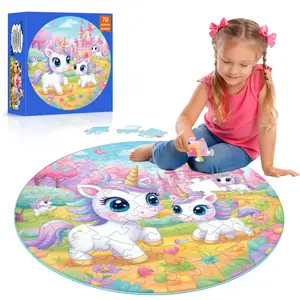 Fun Cognitive Puzzle Set, Unicorn & Castle Design, Promotes Early Learning, Family Interactive Game, 70 Pieces