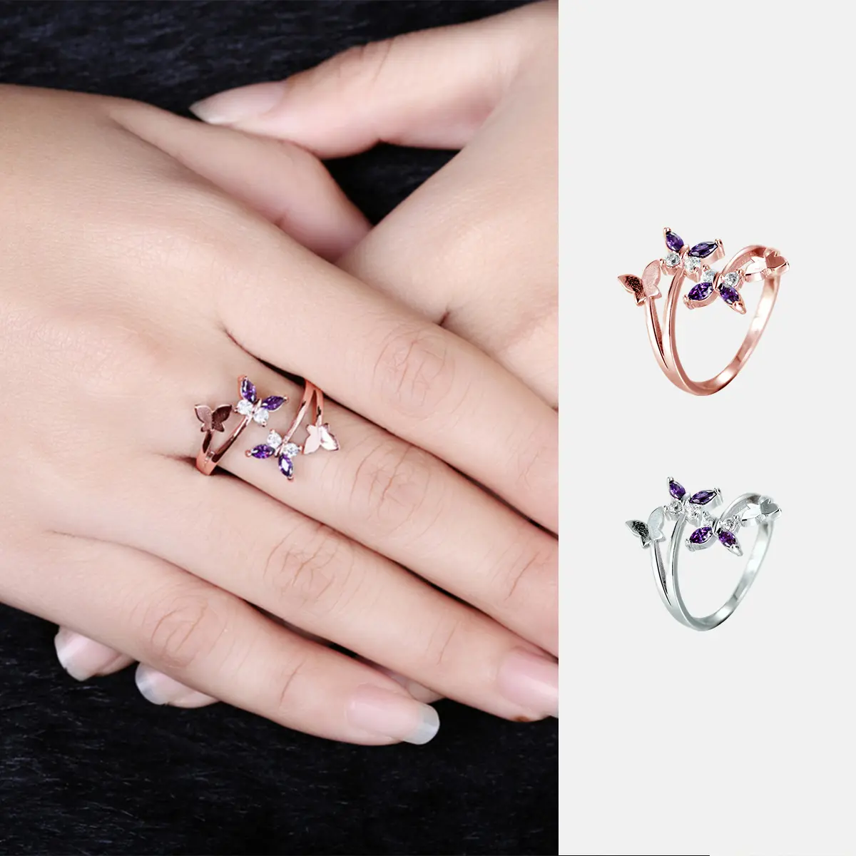 Butterfly Crystal Copper Ring for Women, Adjustable Minimalist Casual Jewelry, Symbolic Rebirth Gift for Graduation, Birthday, Mother's Day, Daily, Wedding, Everyday, Belief In Hope, Female, Grace And Freedom, Friends, High Quality Copper