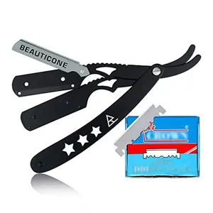 Straight Edge Razor for Men, Professional Straight Blade Men's Razors, Barber Shaving Knife for Beard, Single Edge Cutthroat Stainless Steel Razor (SwingLock)