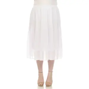 212 MAIN Women's Pleated Flowy Midi Chiffon Skirt - Chic Polyester Fabric Bottom, Soft Elastic Material, Minimalist Elegant Women's Clothes, Lightweight Midi Skirts, Plus Size, Style PS7331-03, 3X
