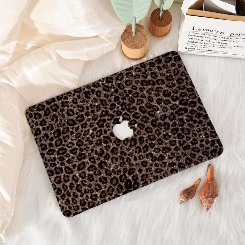 Brown Leopard Colorful Star Gingham MacB Protective Case for MacB Air 15 13, MacB Pro 16 14 13 Inch,  MacB Protective Case Cover